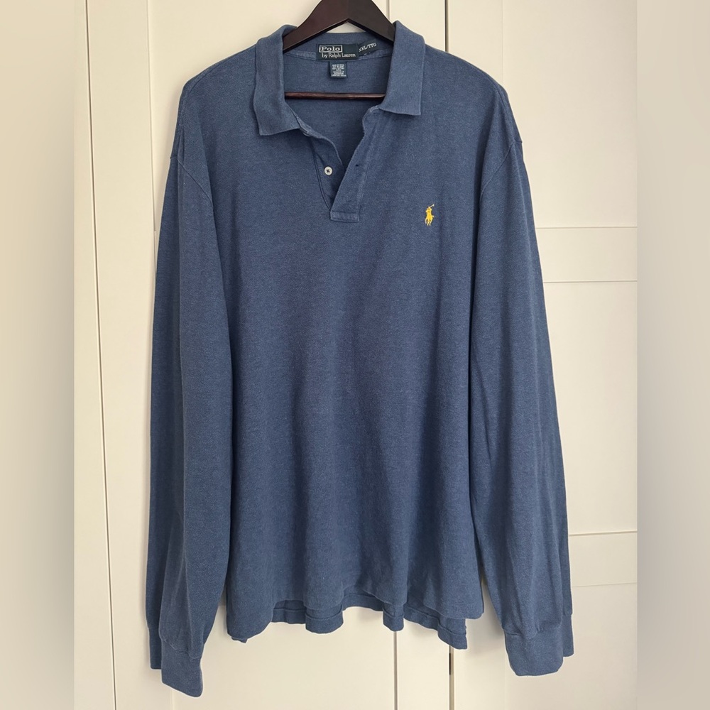 Vintage 90’s Polo Ralph Lauren Navy Long-Sleeve Shirt Plus Size 100% Cotton XXL